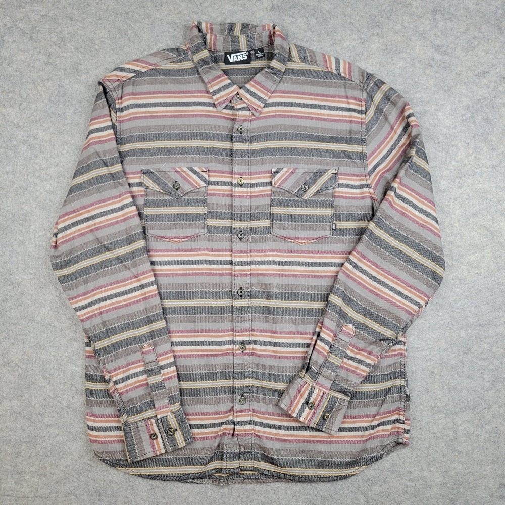 Vans Shirt Mens Large Multicolor Stripe Cotton Button‎ Front Long Sleeve Casual